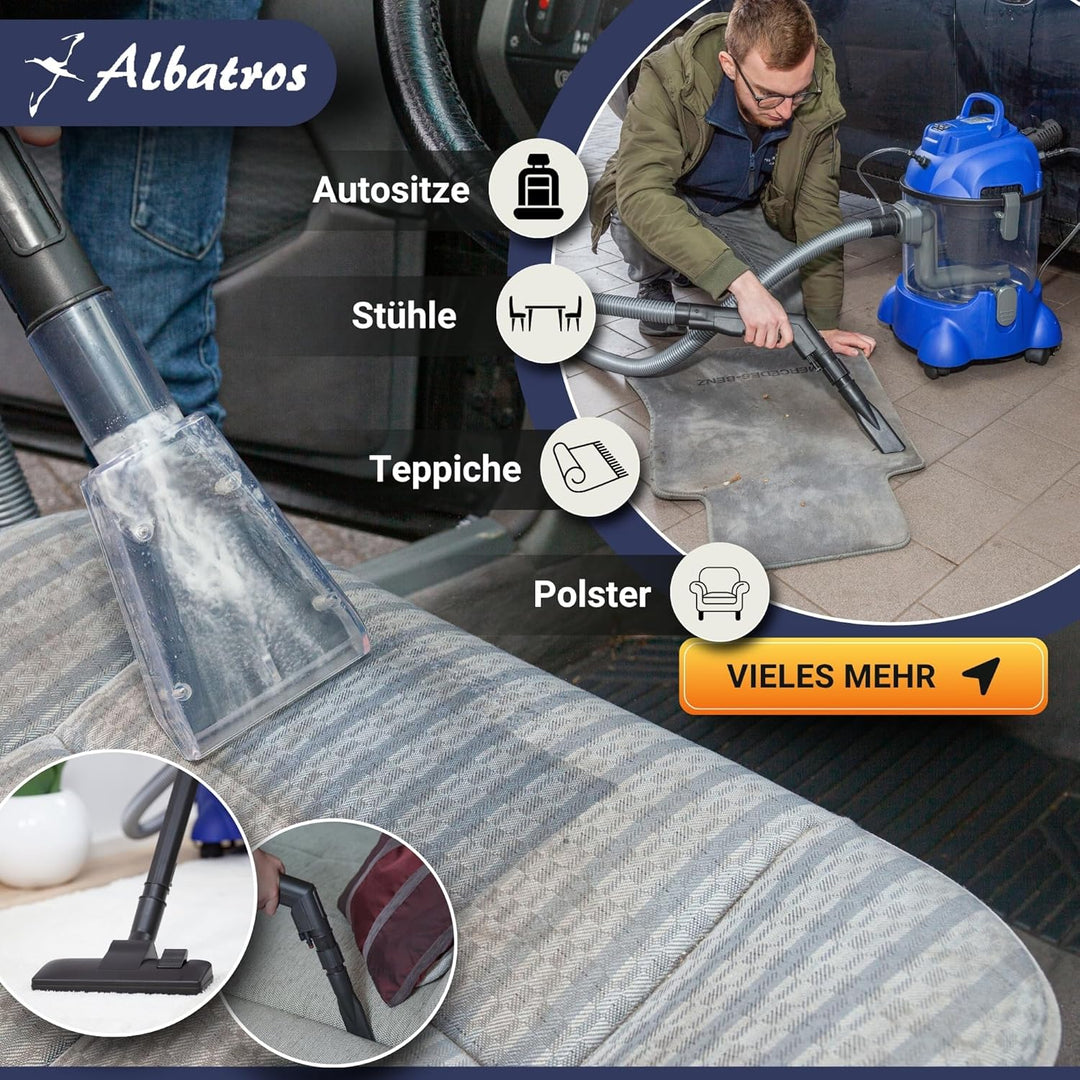 Albatros Waschsauger Polster HYDRO 7500 + 2l Reinigungs-Shampoo - 4in1 Polsterreiniger Gerät Beutell