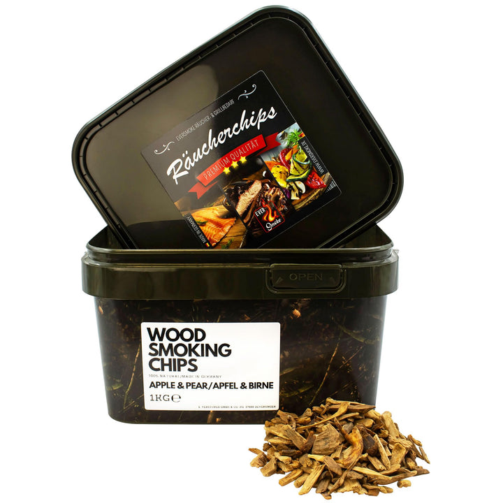 Premium BBQ Räucherchips im praktischen Eimer - 4 versch. Sorten für bestes Raucharoma - besonders r