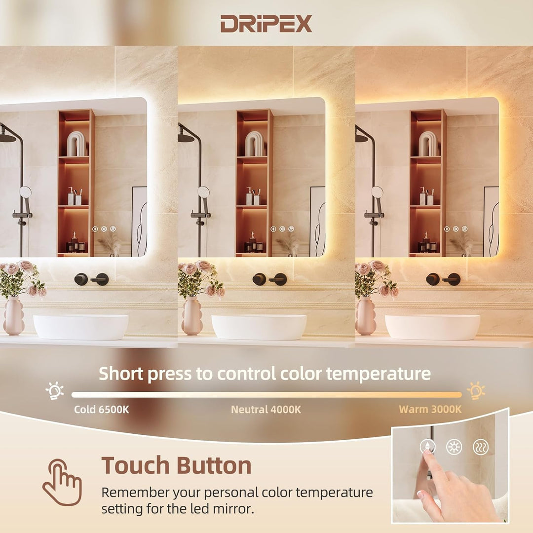Badezimmerspiegel Led Badspiegel, Rechteckig, Touch-Schalter, Dimmbar, 3 Lichtfarbe Einstellbare Spi