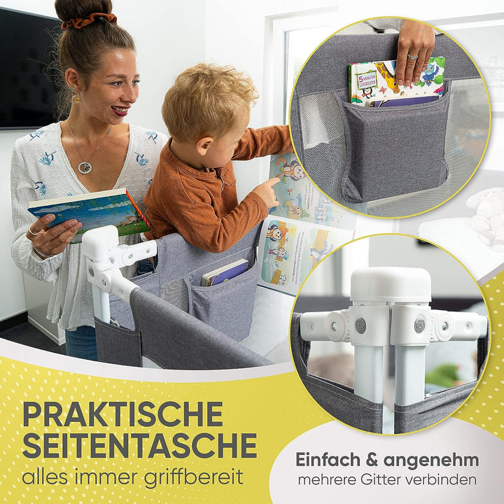 RAWVEL® Bettgitter grau [2m] - Labor geprüft - Rausfallschutz Bett [Eine Seite] - Bettschutzgitter f