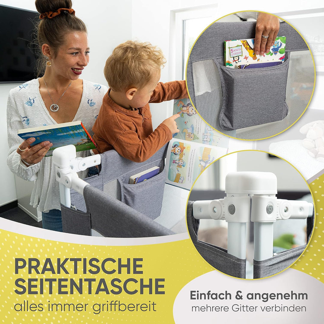 Bettgitter grau [0,8m] - Labor geprüft - Rausfallschutz Bett [Eine Seite] - Bettschutzgitter für Kin