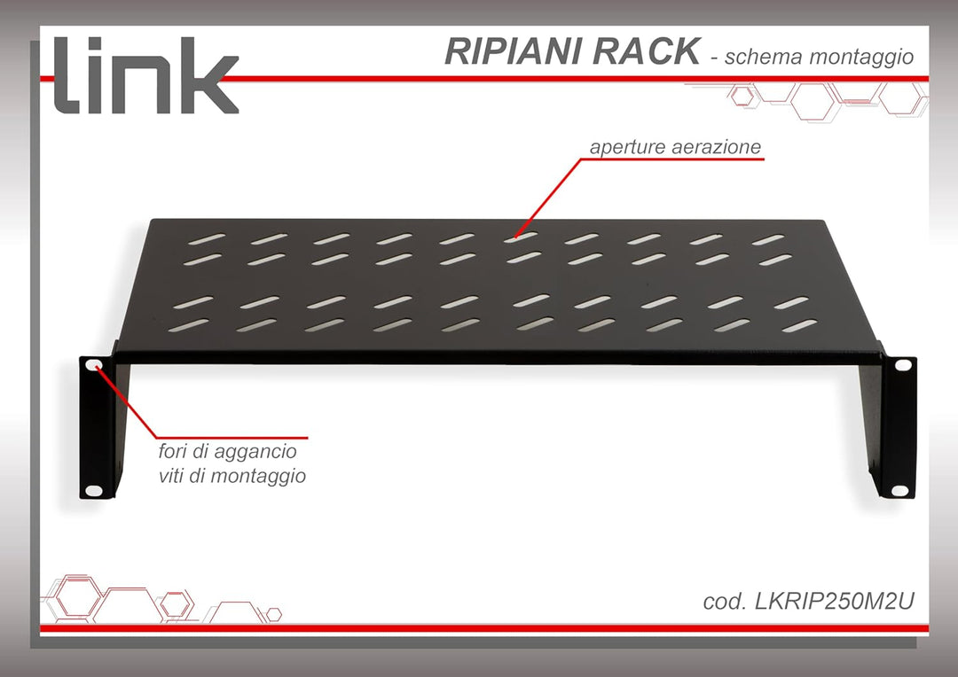 LINK Regal für Schrank 19 Zoll, 2 Einheiten Tiefe 250 mm (Universal) Farbe Schwarz