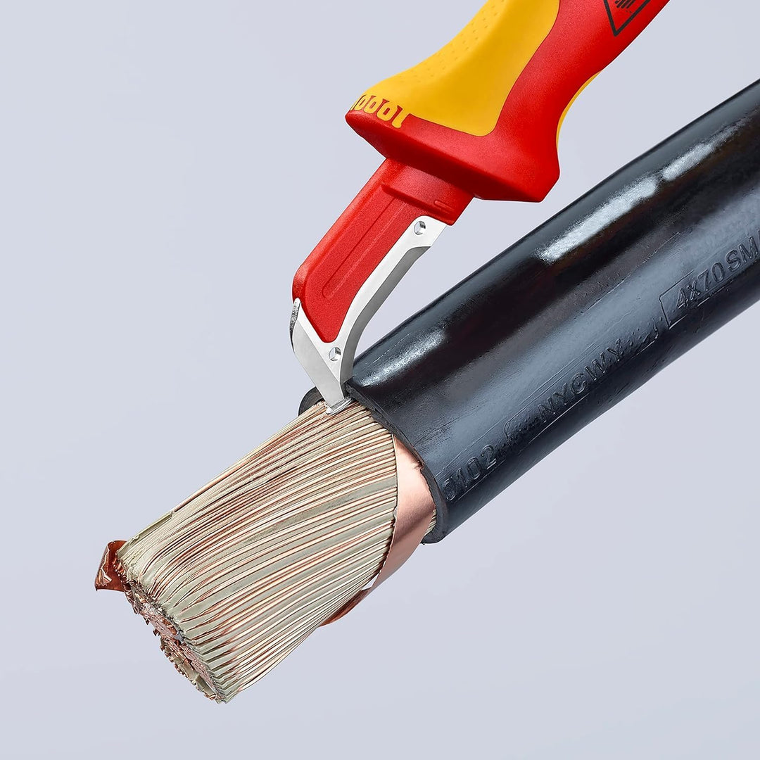 Knipex Abmantelungsmesser mit Gleitschuh isolierender Mehrkomponenten-Griff, VDE-geprüft 180 mm 98 5