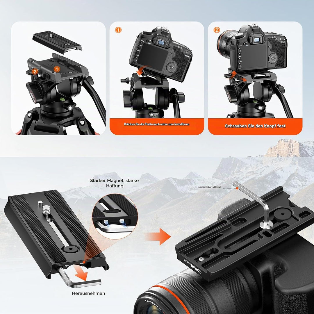 COMAN 188cm Kamera Stativ Robustes Professionelles Fotokamera Videostativ 360° Kugelkopf und 1/4&