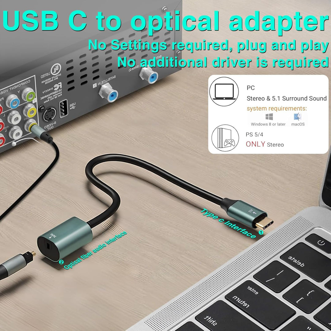 Duttek USB C zu Toslink Optik Stereo Konverterkabel 0.2 m, unidirektional, USB C Stecker auf SPDIF B