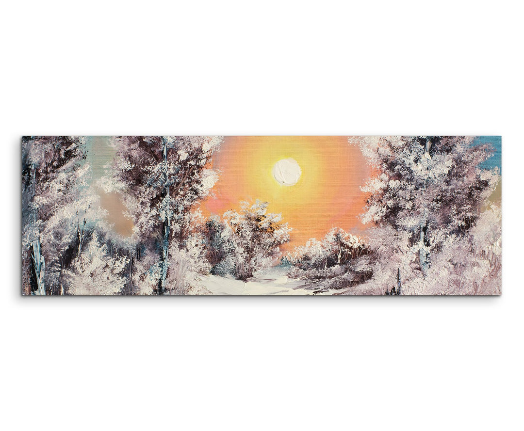 Sinus Art Wandbild 150x50cm Malerische Winterlandschaft am See auf Leinwand für Wohnzimmer, Büro, Sc