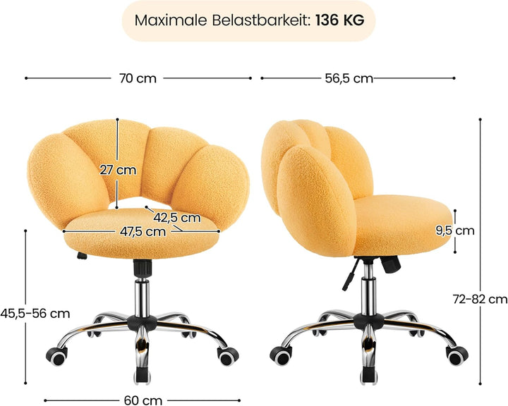 Yaheetech Schreibtischstuhl Bürostuhl Ergonomisch Bürosessel in Wolkenform Schminktischstuhl bis 136