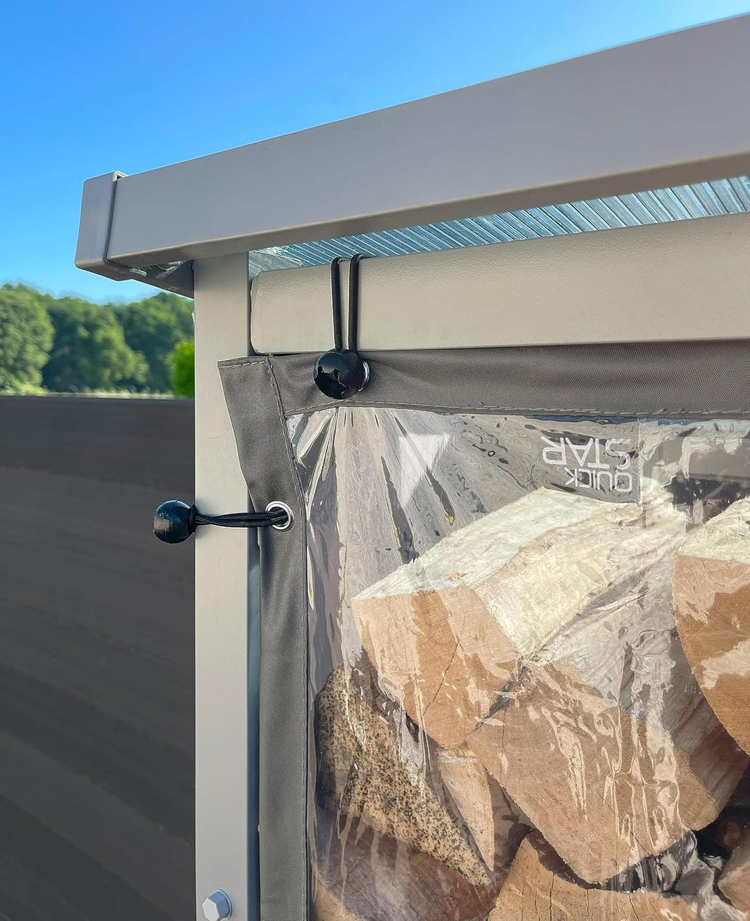 QUICK STAR Wetterschutzwand PVC transparent 174x162cm für Kaminholzunterstand XXL 185x70x185cm