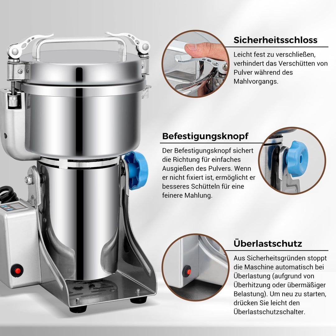 Elektrische Getreidemühle Mühle, 500g Kommerzielle Gewürzmühle 1400W Edelstahl Pulverisator Trockenm