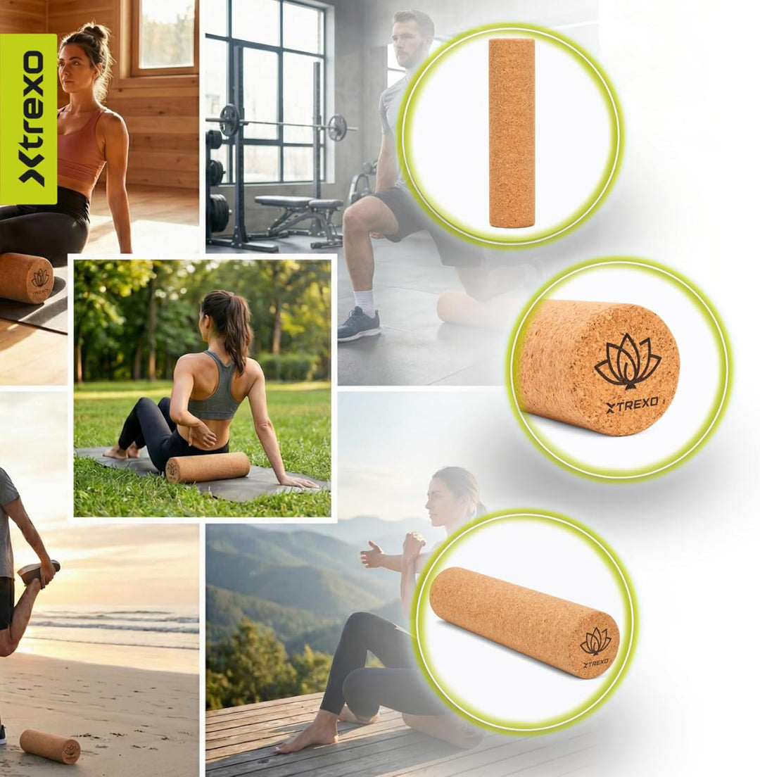 TREXO Brauner Kork Triggerpunktrolle 40x10 cm aus 100% natürlichem, ökologischem Kork Vielseitig ein