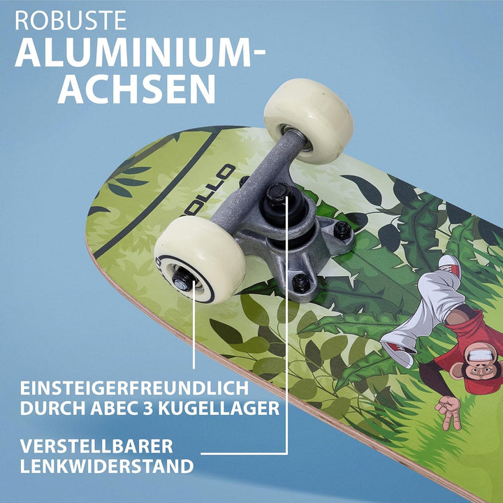 Apollo Kinder Skateboard, kleines Komplett Board mit ABEC 3 Kugellagern und Aluminium Achsen, Coole