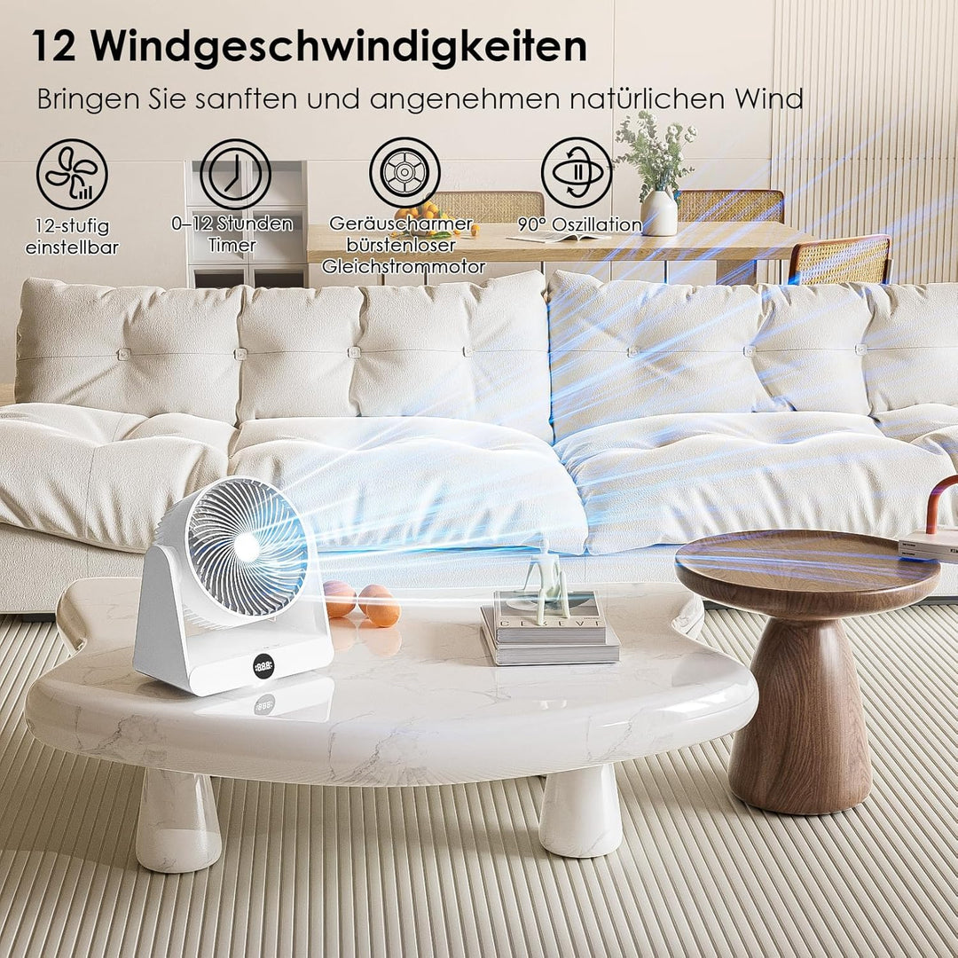 Dreamhigh® Leiser Ventilator mit Fernbedienung, 12-Geschwindigstufe 12H Timer, 90° Auto oszillierend