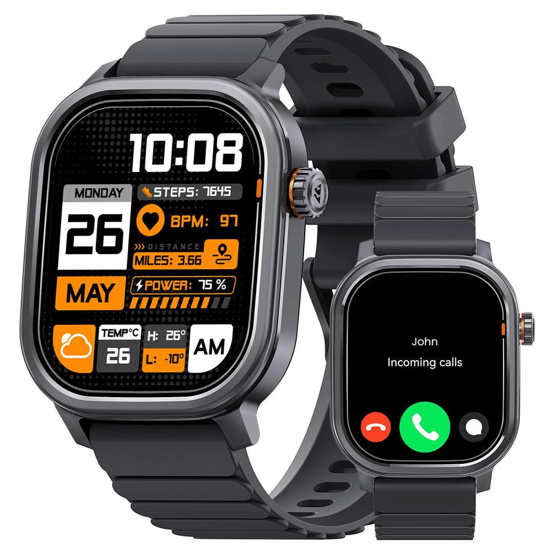 KOSPET Smartwatch Herren, 1,96" AMOLED, Anrufannahme, Gesundheitscheck per Fingertipp, Schlaftracker