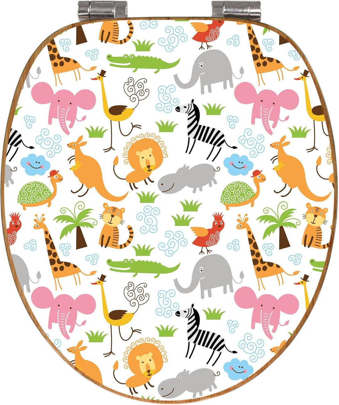banjado® Design WC Sitz Bambus Absenkautomatik mit Motiv Fröhliche Tiere/Toilettendeckel mit Absenka
