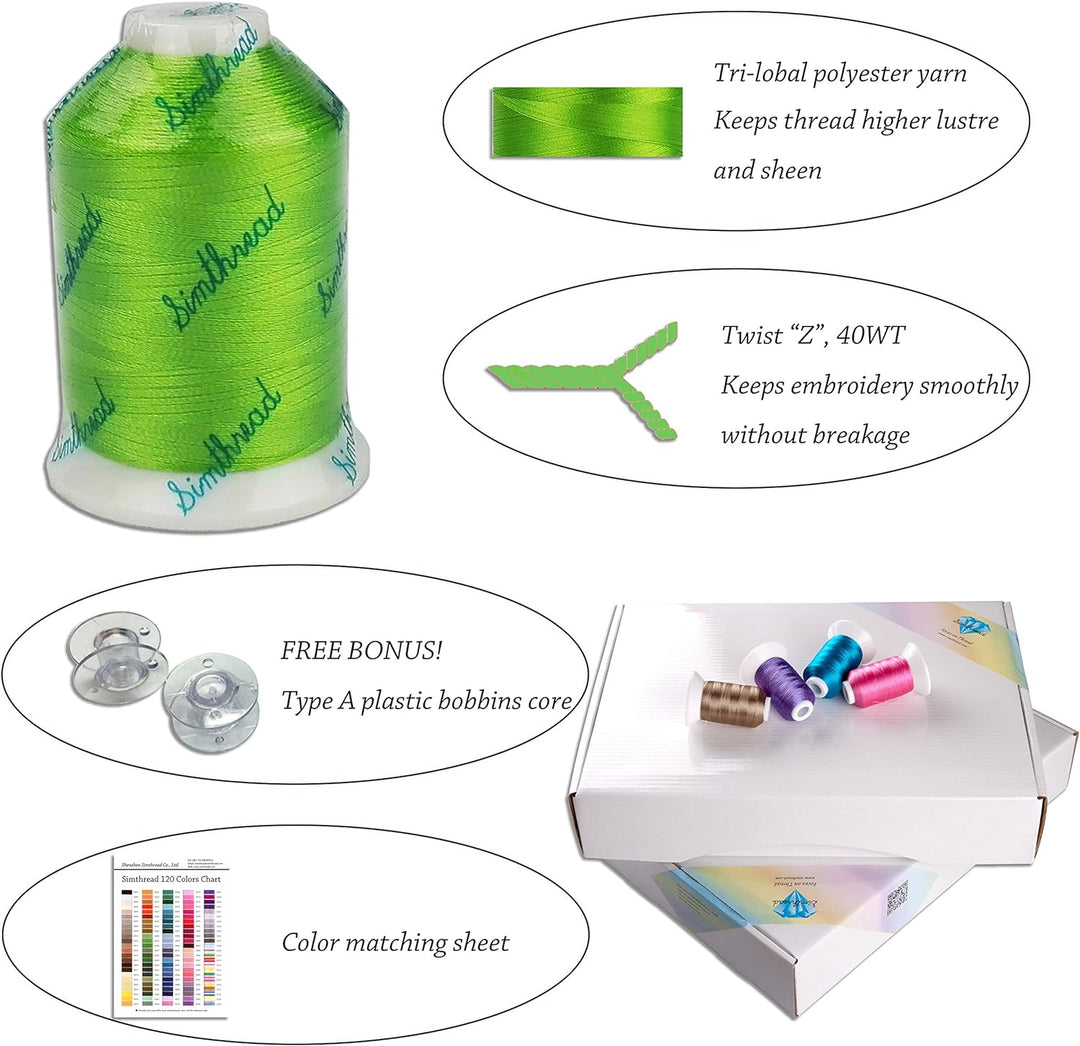 Simthread 120 Farben Polyester Maschinen Stickgarn - 1000 Meter, für Babylock/Janome/Singer/W 6N Sti