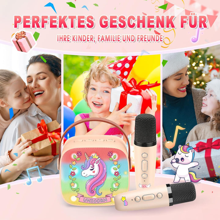 Dislocati Karaoke Anlage Set mit 2 Bluetooth Mikrofonen Kinder, Einhorn Geschenk für Mädchen 3-12 Ja