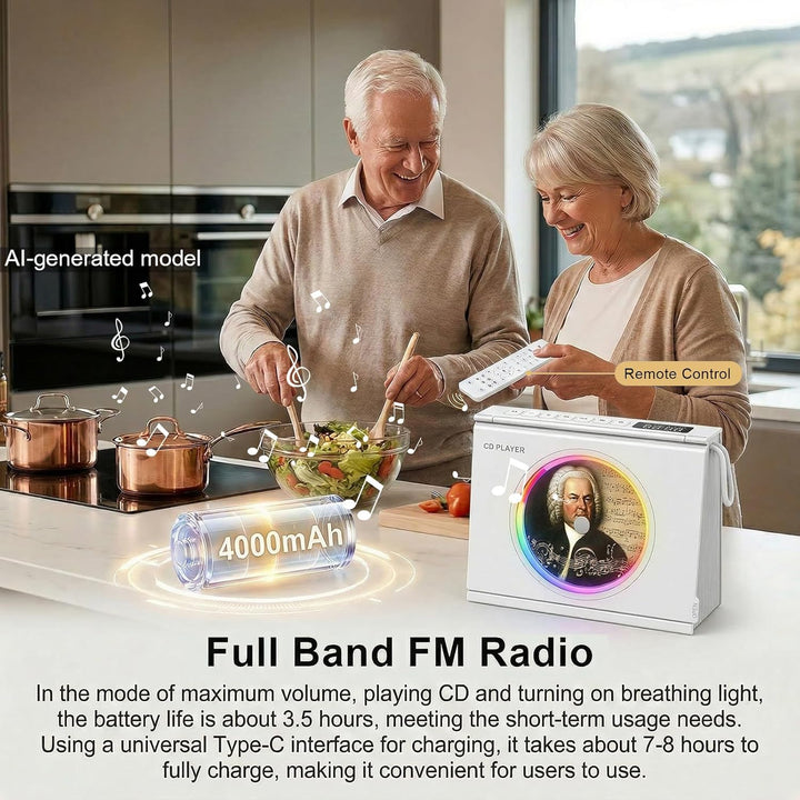 Gueray Tragbarer CD-Spieler mit Licht, Bluetooth 5.3 CD-Player mit Fernbedienung HiFi-Lautsprecher 4
