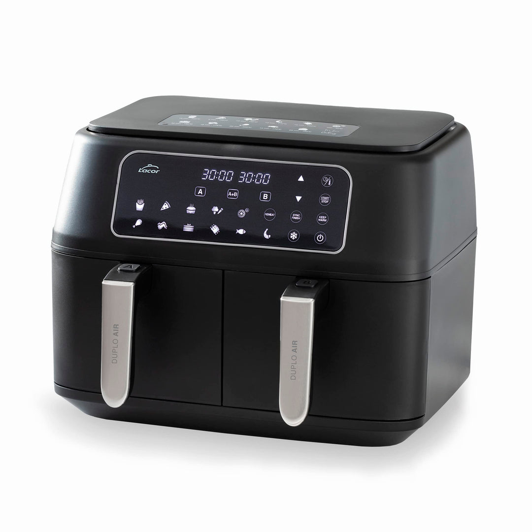 Lacor - 69508 - Ölfreie DuploAir-Fritteuse, Heissluftfritteuse mit Touchscreen, Doppelkorb, Inklusiv