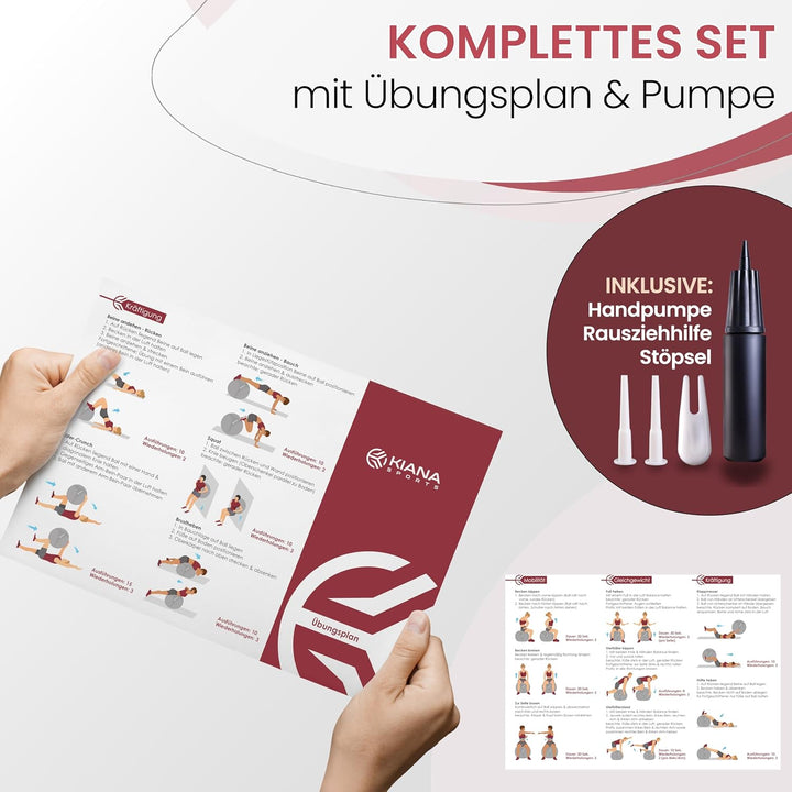 KIANA SPORTS® Gymnastikball &amp; Sitzball - 4 Grössen - Deutsche Entwicklung - Rutschfester Yoga Ball m