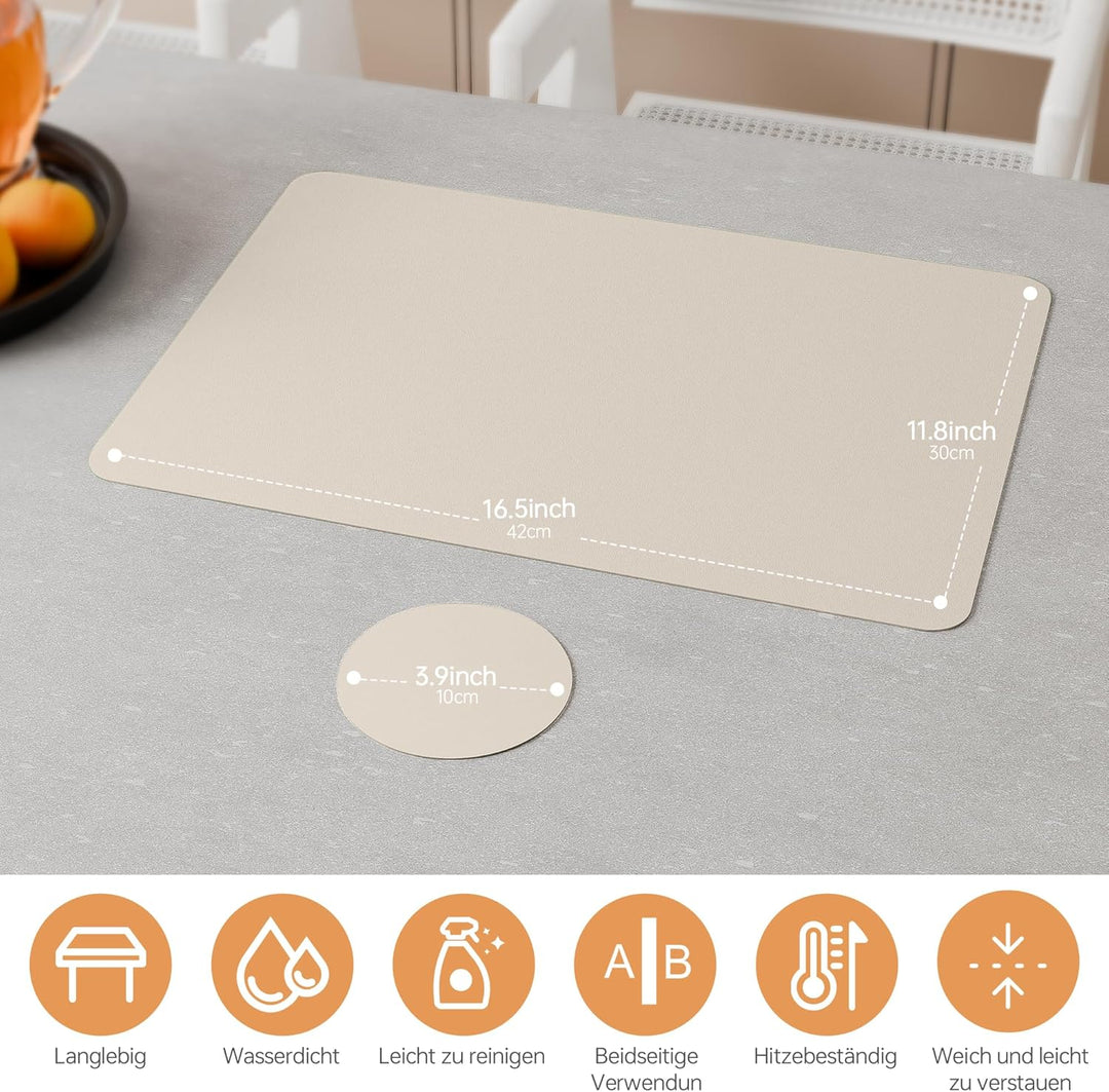 IKWOLETI Tischsets Abwaschbar mit Untersetzer - 6er Set Platzsets Abwaschbar aus Kunstleder - Doppel