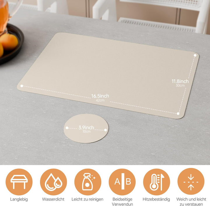 IKWOLETI Tischsets Abwaschbar mit Untersetzer - 6er Set Platzsets Abwaschbar aus Kunstleder - Doppel