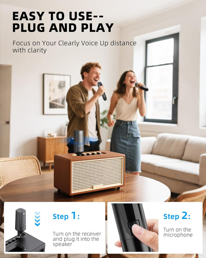 LEKATO Kabellose Sing-Mikrofone, Metall, 2,4 GHz Mikrofon, wiederaufladbar, Dual-Handmikrofon, bis z