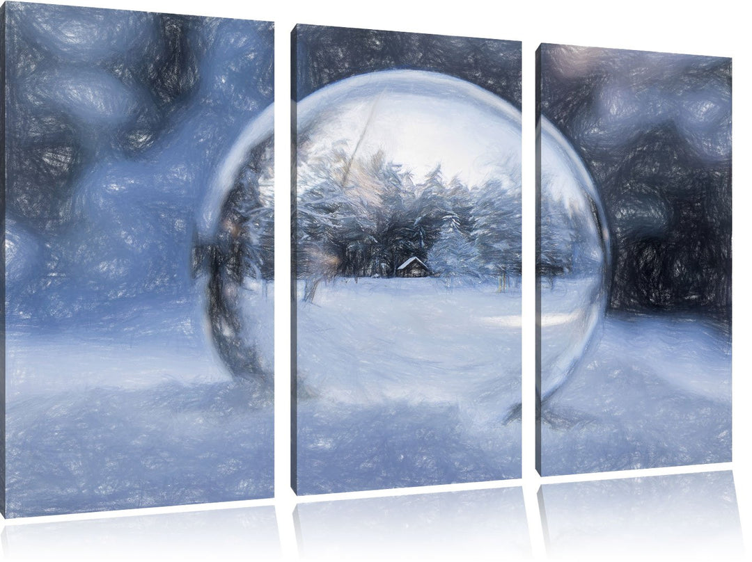 Pixxprint Eiskugel Winterlandschaft / 3-Teilig/Gesamtmass 120cm Leinwandbild bespannt auf Holzrahmen