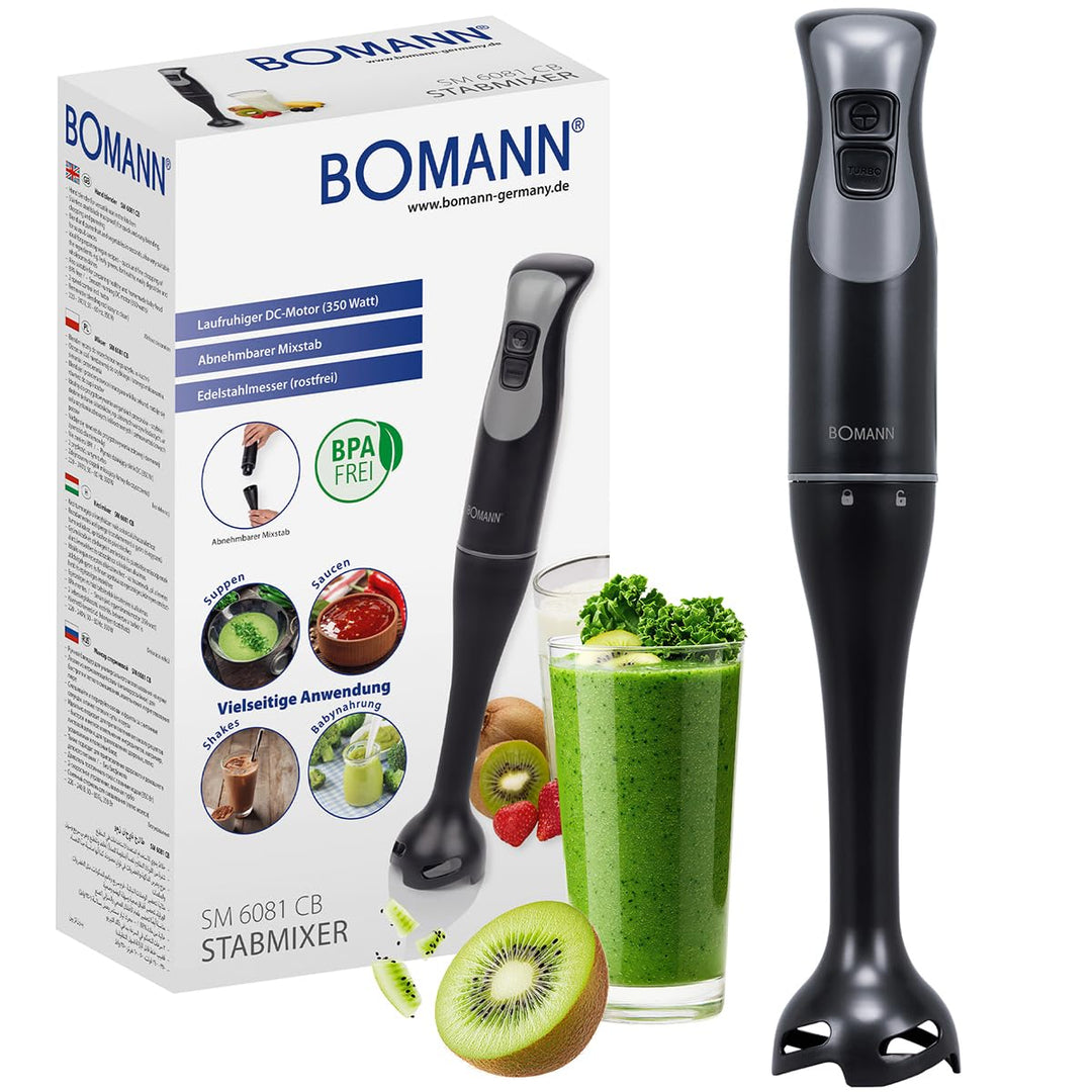 Bomann® Stabmixer für Smoothies Shakes Suppen | Turbo-Funktion | 350W Pürierstab | Edelstahlmesser r