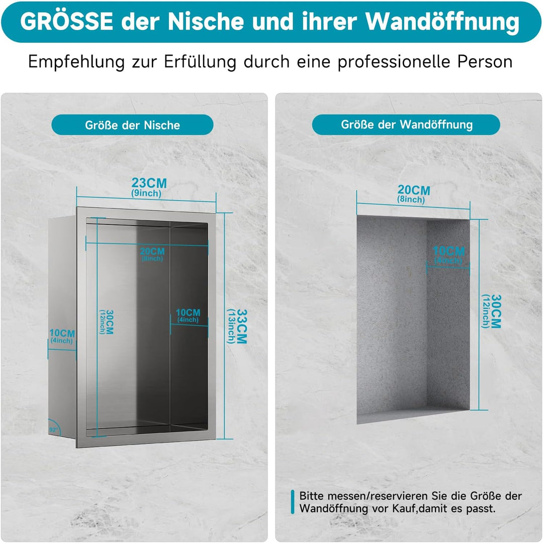 KEOKBON 20x30 x10 cm Nano-Silber Wandnische Dusche Edelstahl Einzelregal Lagerung, Keine Fliesen Erf