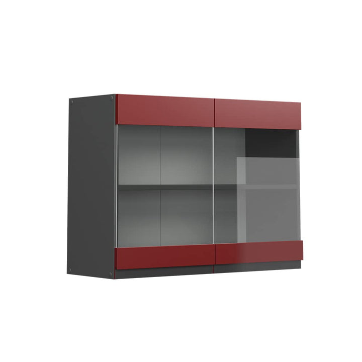 Vicco Küchenschrank Glas R-Line, Rot/Anthrazit, 80 cm J-Shape Rot Hängeglasschrank 80 cm, Rot Hängeg