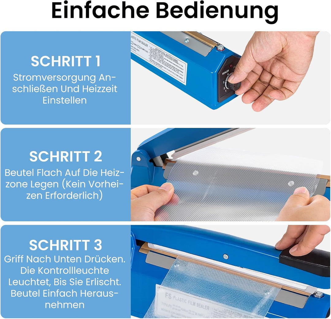 Heisssiegelgerät 200mm Beutelverschliesser Folienschweissgerät Impuls Schweissgerät Verschweisser Zu