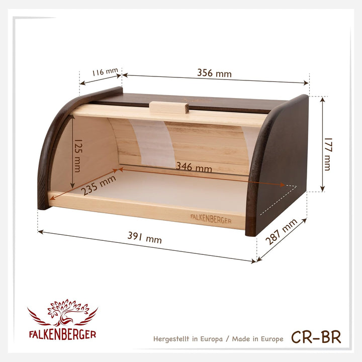 Brotkasten aus Holz Buche Braun ca. 39x29x18cm Rollbrotkasten traditionell Brotbox mit Roll-Deckel H