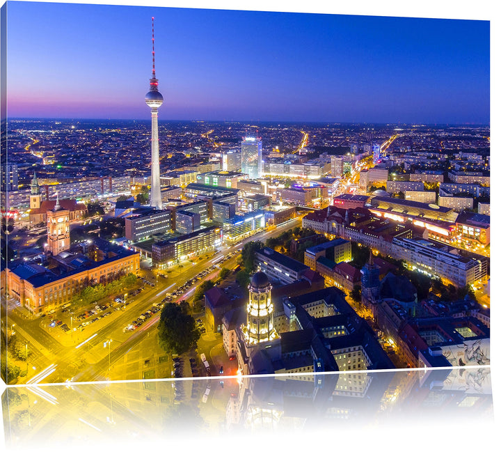 Berlin City Panorama, Format: 100x70 auf Leinwand, XXL riesige Bilder fertig gerahmt mit Keilrahmen,