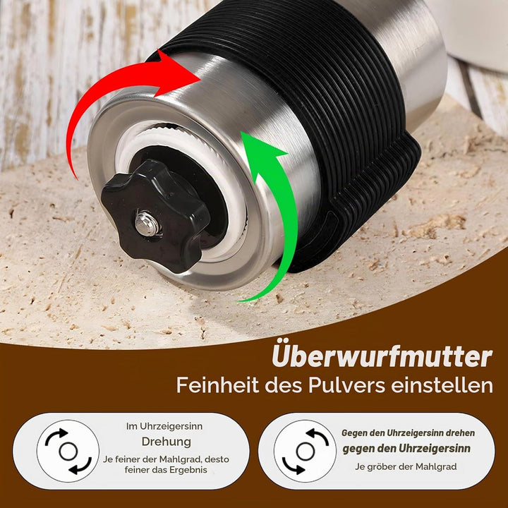 Kaffeemühle Manuell, Keramikmahlwerk Verstellbarer Mahlgradeinstellung 304 Edelstahl, Mini Hand Kaff