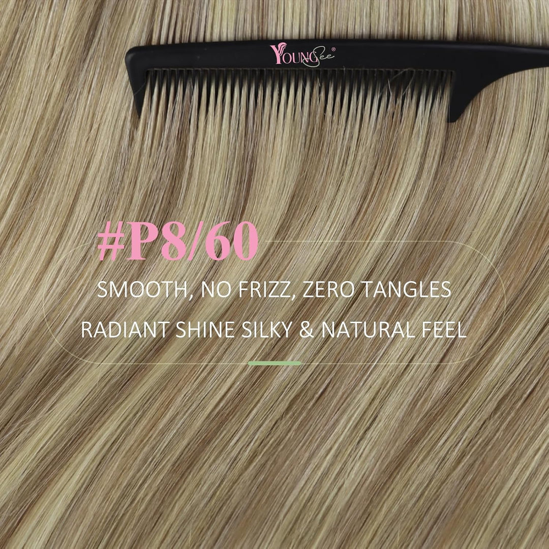 YoungSee Echthaar Extensions Tape Hellbraun 60 cm Tape in Extensions Echthaar Braun Blond Tape in Ex