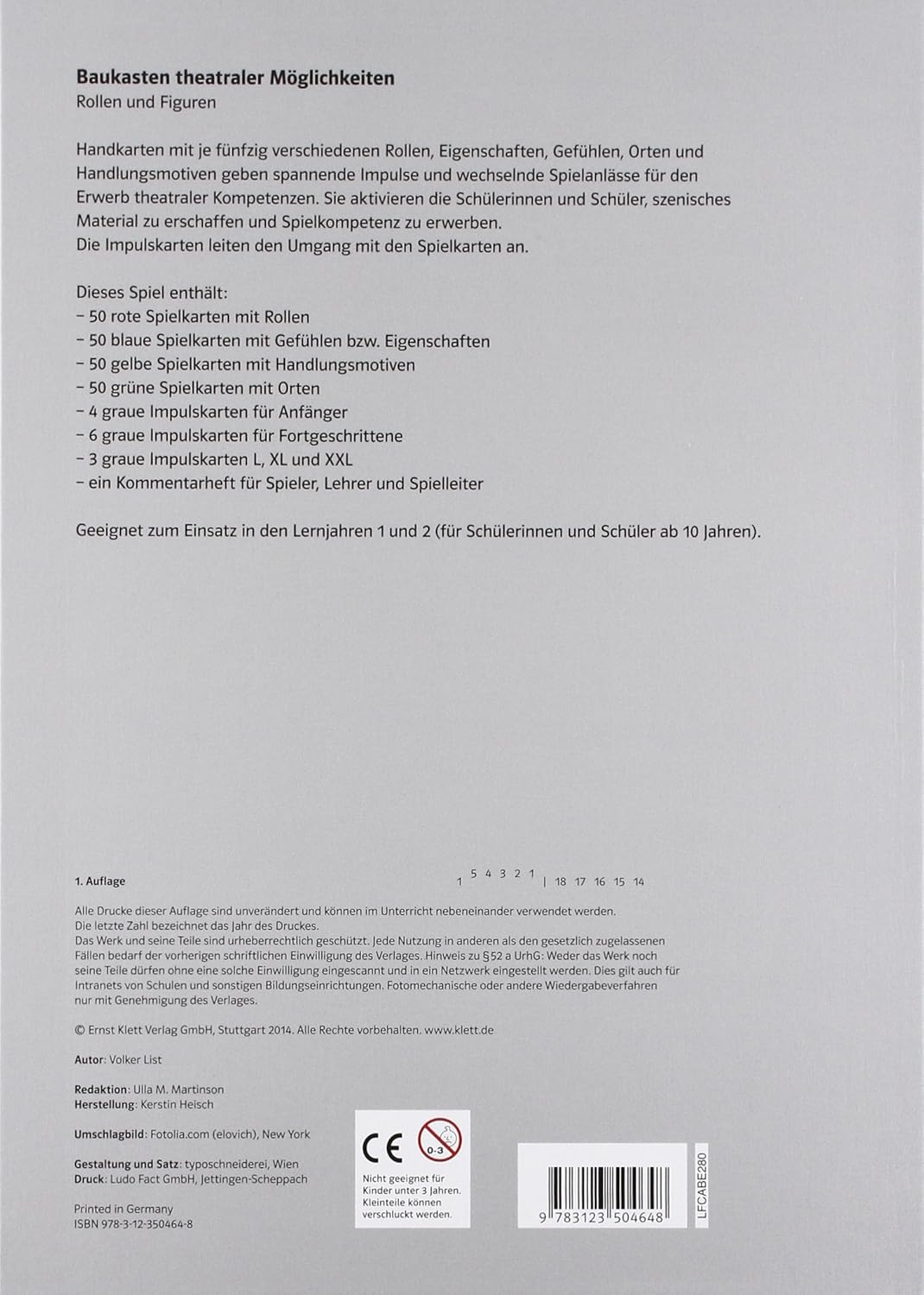 Klett Ernst /Schulbuch Baukasten theateraler Möglichkeiten: 8. bis 10. Schuljahr. Spiel, Spiel