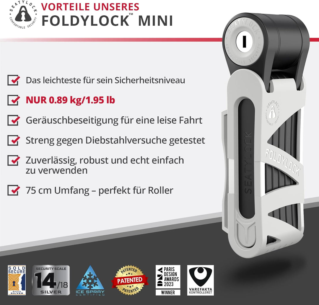 FoldyLock Mini Faltschloss mit Schlüssel - Patentiertes Testsieger Fahrradschloss mit Halterung für