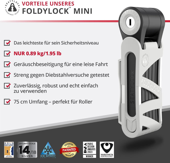 FoldyLock Mini Faltschloss mit Schlüssel - Patentiertes Testsieger Fahrradschloss mit Halterung für