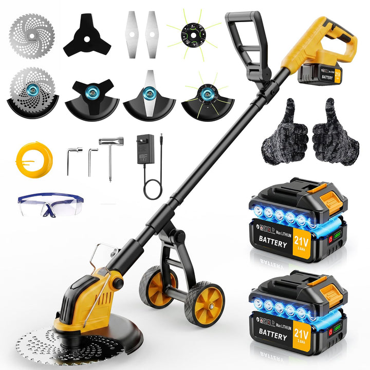 Akku Rasentrimmer mit Rädern 4 in 1,30CM Elektro Rasentrimmer mit 2 * 3000 mAh Batterie und Ladegerä