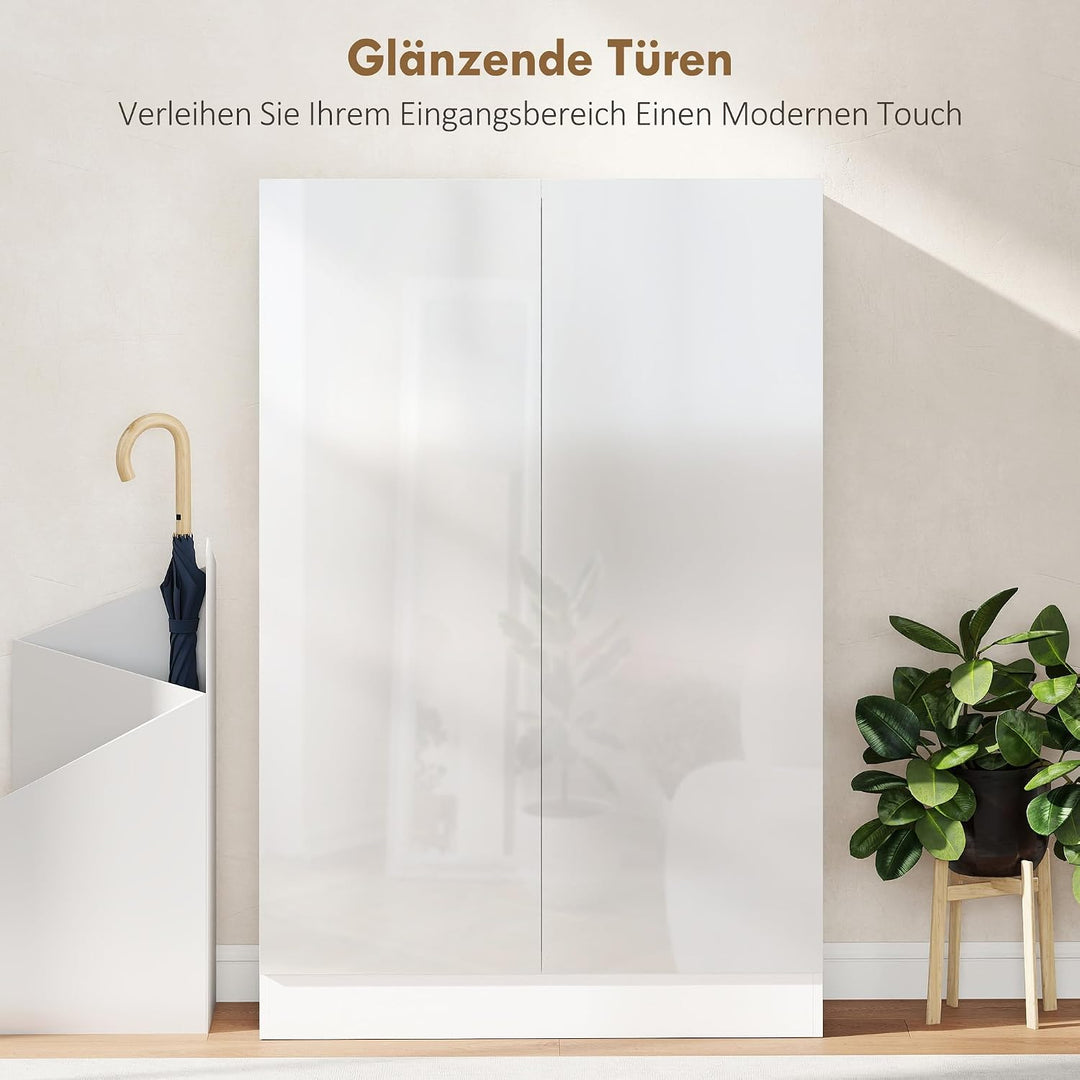 HOMCOM Schuhschrank, Schuhregal mit Verstellbaren Ablagen, Belüftungslöchern, Hochglanztüren, Schuha