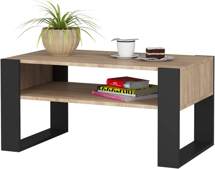 AKORD Couchtisch Holz DOMI mit einem Regal | 92x45x53cm | Für Wohnzimmer | Schlafzimmer Schrank | Mi