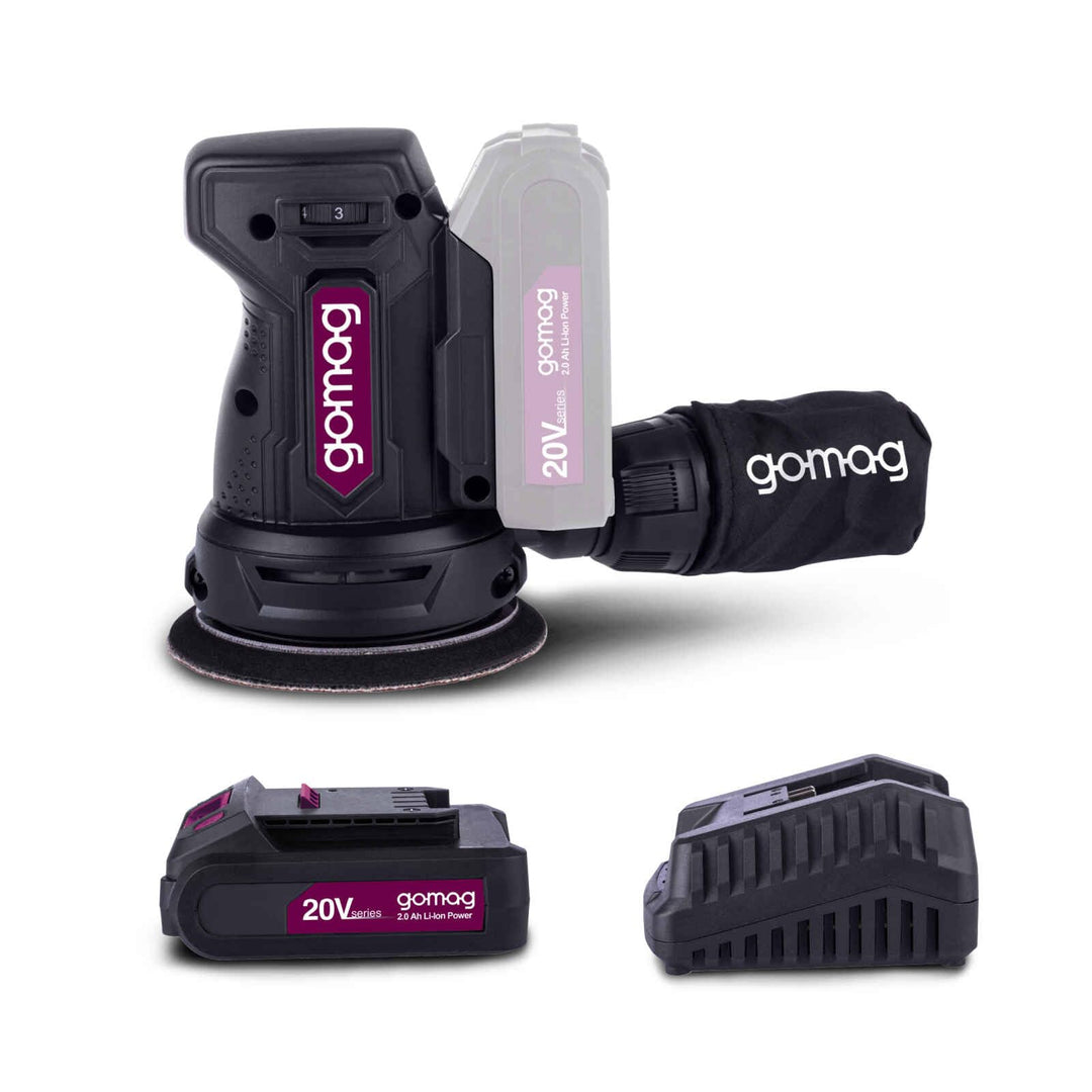 Gomag Akku-Exzenterschleifer GO-EXS125 Set S 20V | Schleifblatt Ø 125 mm | Softstart | Schwingzahlre