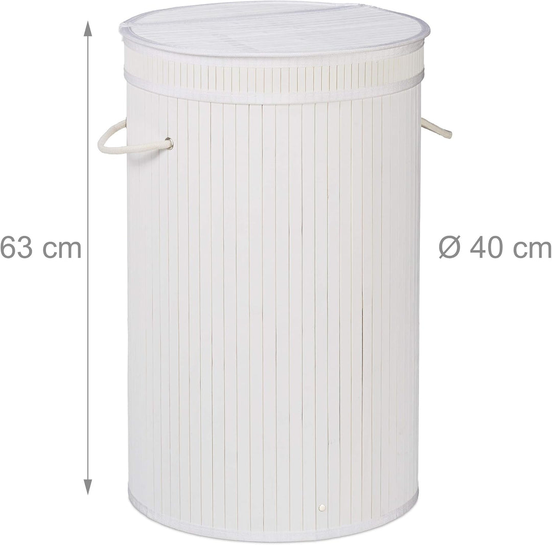 Relaxdays 3 x Wäschekorb Bambus, runder Wäschesammler mit Klappdeckel, 65 l, Faltbare Wäschetonne, Ø