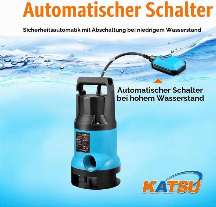 KATSU 400W Tragbare Tauchpumpe für sauberes und schmutziges Wasser für Gartenteich, Pools und Gräben