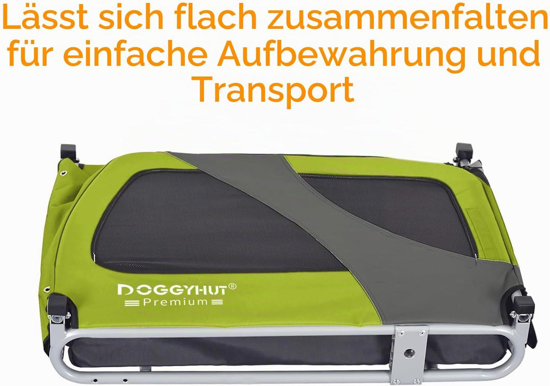 DOGGYHUT® Premium MEDIUM Fahrrad Hundeanhänger für Hunde bis 23 kg Fahrradanhänger Klappbar GRÜN, GR