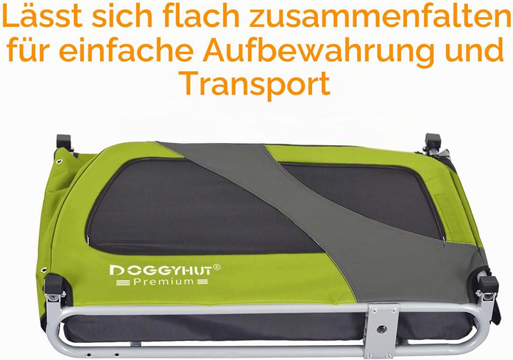 DOGGYHUT® Premium MEDIUM Fahrrad Hundeanhänger für Hunde bis 23 kg Fahrradanhänger Klappbar GRÜN, GR