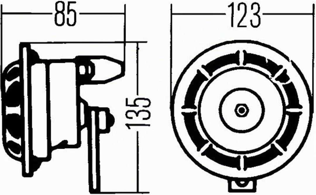 HELLA - Horn - B133 - 12V - 118dB(A) - Frequenzbereich: 375/500Hz - Starkton - Gehäusefarbe: schwarz