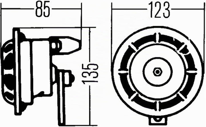 HELLA - Horn - B133 - 12V - 118dB(A) - Frequenzbereich: 375/500Hz - Starkton - Gehäusefarbe: schwarz