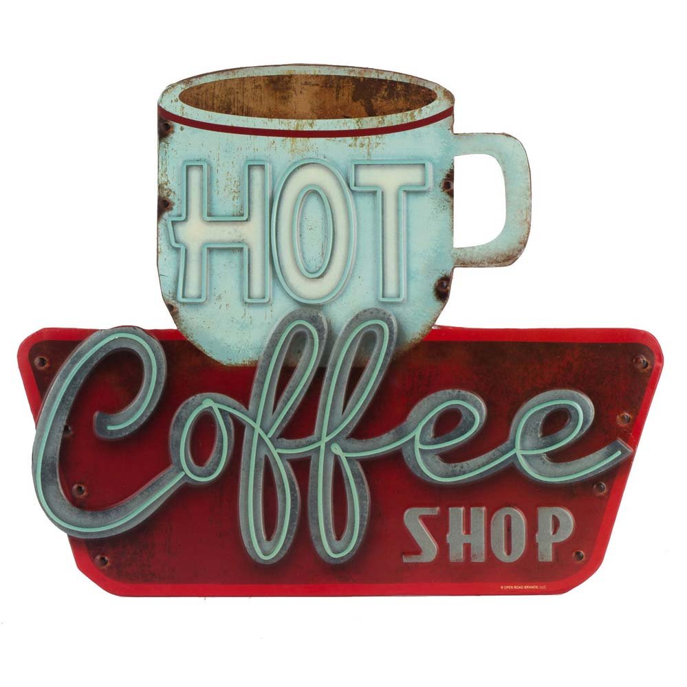 Open Road Brands Rustikales Wandschild aus Metall mit Aufschrift Hot Coffee-Shop Mehrfarbig, Mehrfar