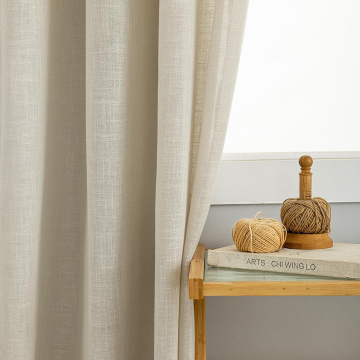 VOILYBIRD Natürliche Leinenstruktur Vorhänge mit Ösen Leinen Gardinen für Wohnzimmer (Beige, HxB 160